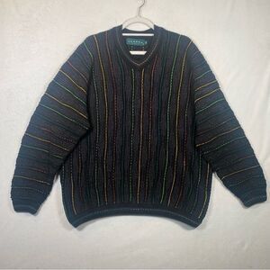 Vintage Tundra Coogi Style 3D Knit Black Multi Color Sweater Size XL